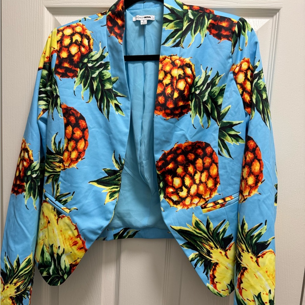 Fashion Nova Blue Pineapple Print Blazer